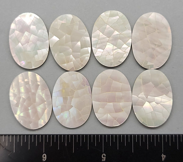 White Mother of Pearl Mosaic ovals - 18mm x 24mm - 8pcs