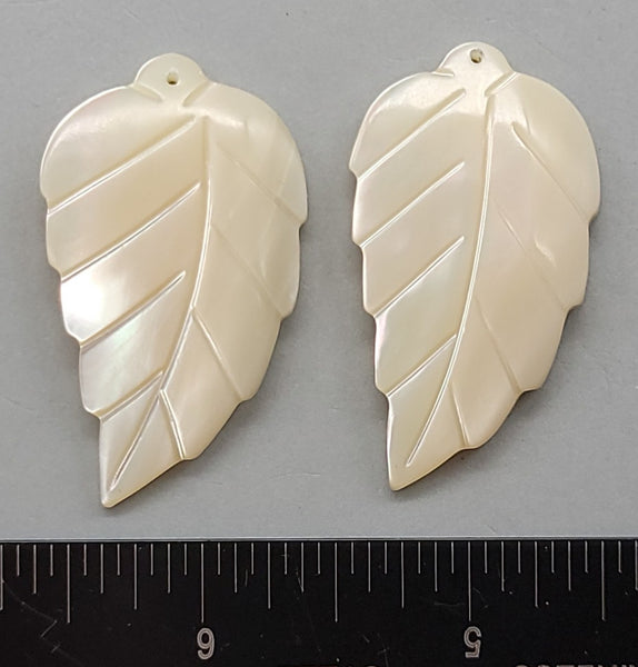 Vintage Leaves- carved mother of pearl dangles with hole - 42mm - 2pcs