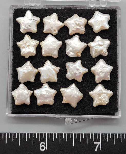 White Star Pearl Beads with Vertical Holes - 10mm - 16pcs