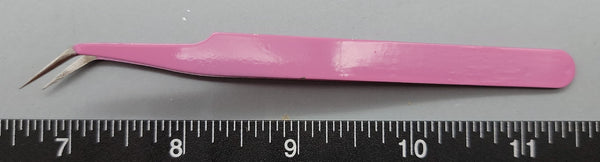 Rose Pink Long Bent Tweezers - 4.75" long - 1pc