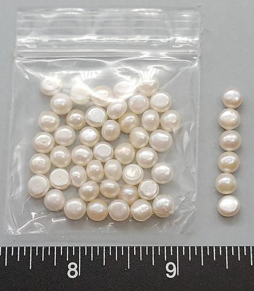 Undrilled, flat bottom,  white, genuine cultured pearls- gorgeous luster 5mm - 5.5mm