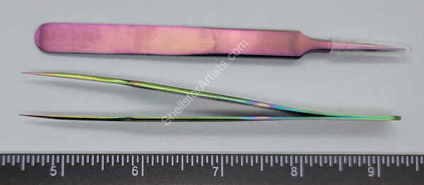 Colorful Titanium Stainless Steel Pointed Straight Tweezers- Short
